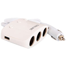 Разветвитель прикуривателя (3 гнезда+2 USB с проводом) Carline CS320W белый